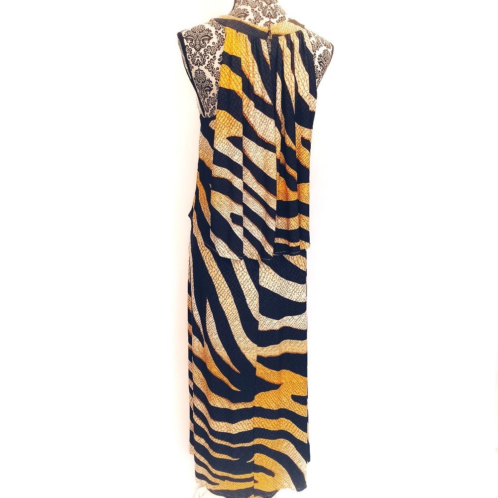 CHICO'S Maxi Dress Sleeveless Halter Neck Overlay Top Tiger Print Stretch 3 2X - Picture 5 of 5
